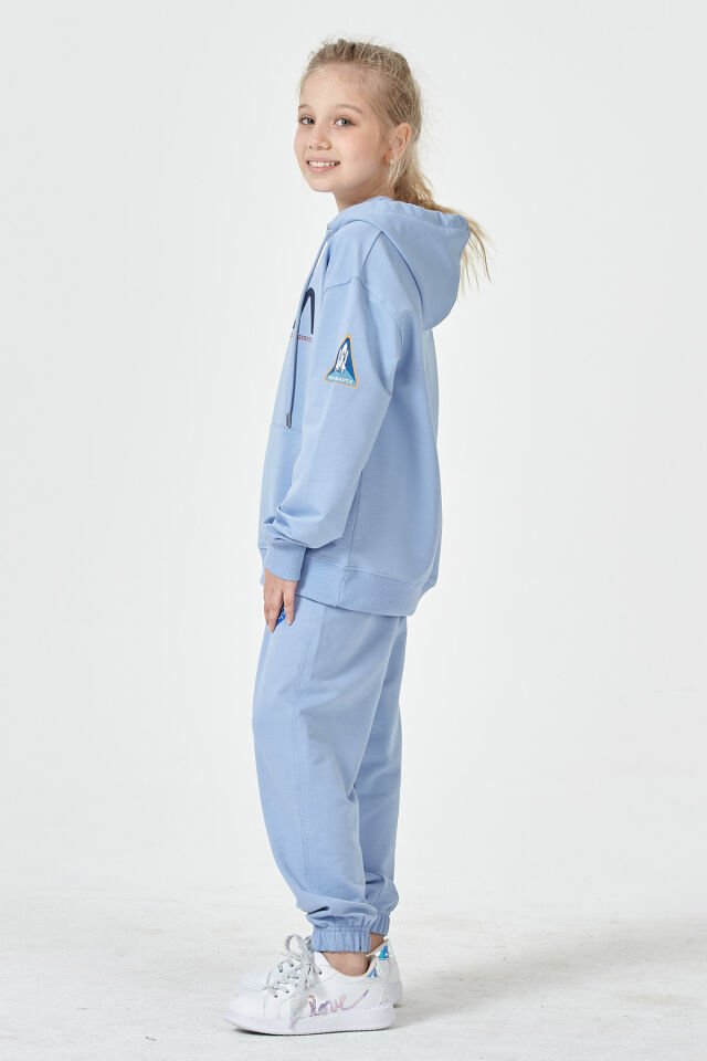 Kız Çocuk Şardonsuz 2 İplik Baskılı Kapüşonlu Spor Eşofman Takımı – Normal Kalıp 11-12 Yaş - MAVİ