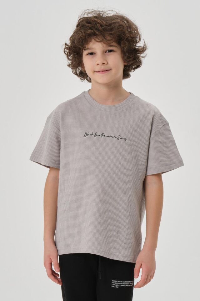 Erkek Çocuk Waffle Kumaş Yazlık T-Shırt BOYAMA GRİ - 7-8 Yaş