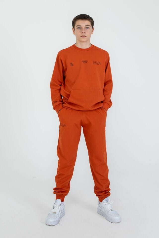 Bisiklet Yaka Basic Alt Üst Eşofman Takım KİREMİT - 9-10 Yaş