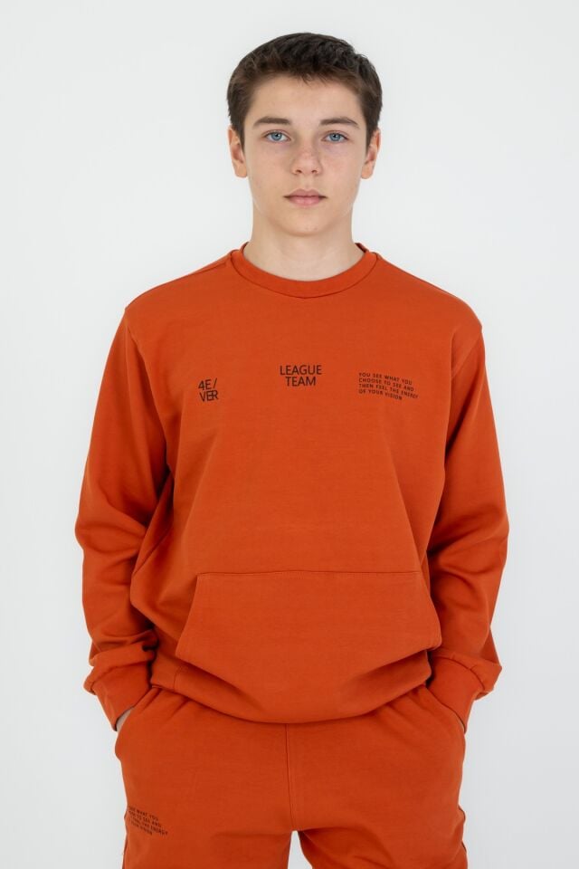 Bisiklet Yaka Basic Alt Üst Eşofman Takım KİREMİT - 9-10 Yaş