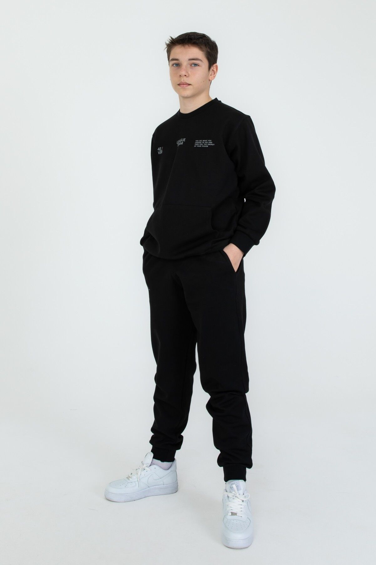 Bisiklet Yaka Basic Alt Üst Eşofman Takım SİYAH - 9-10 Yaş