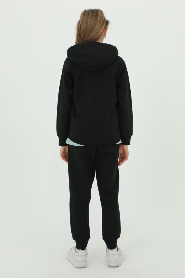 Kız Çocuk Üçlü Takım Baskı Detaylı Eşofman Takımı