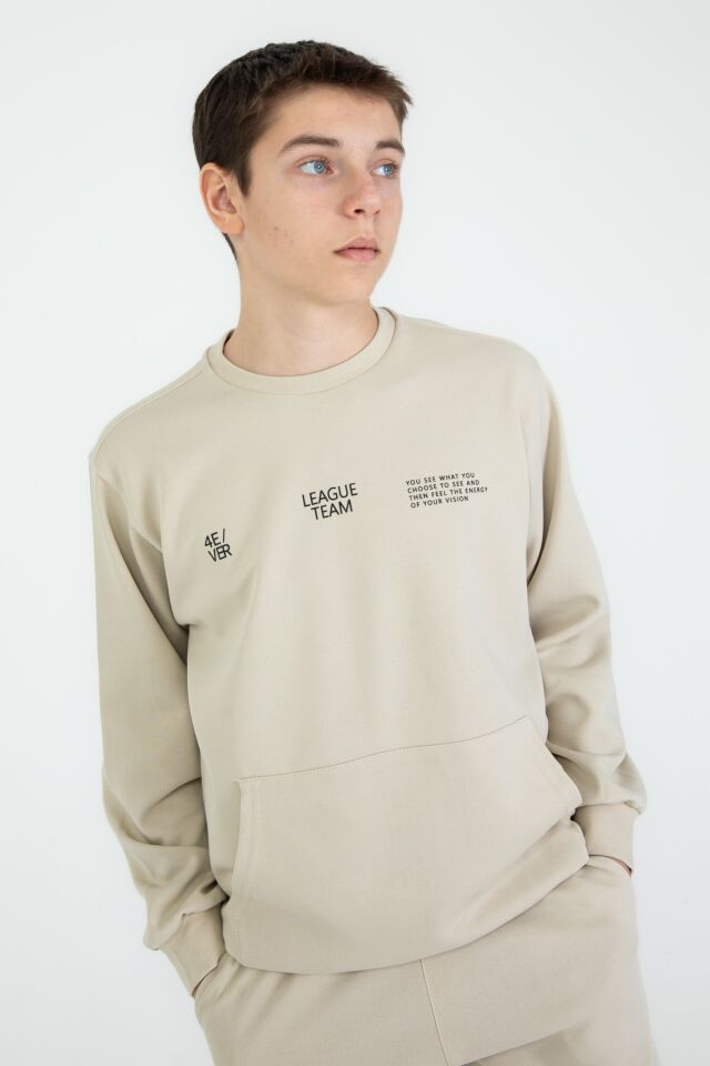 Bisiklet Yaka Basic Alt Üst Eşofman Takım BEJ - 9-10 Yaş