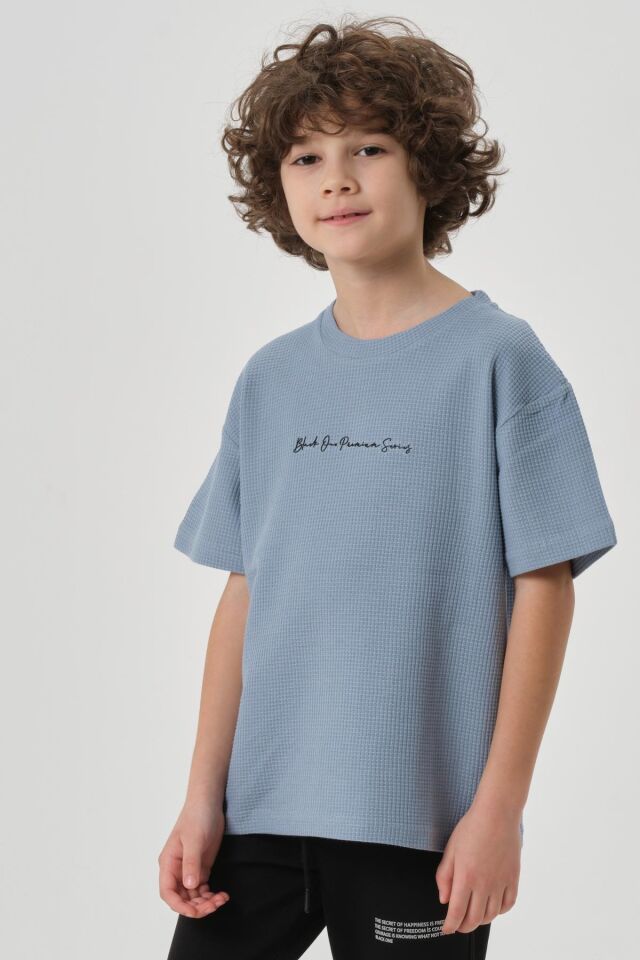 Erkek Çocuk Waffle Kumaş Yazlık T-Shırt 2-3 Yaş  - PRADA MAVİ