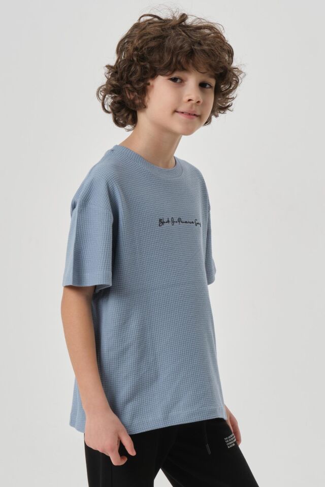 Erkek Çocuk Waffle Kumaş Yazlık T-Shırt 2-3 Yaş  - PRADA MAVİ