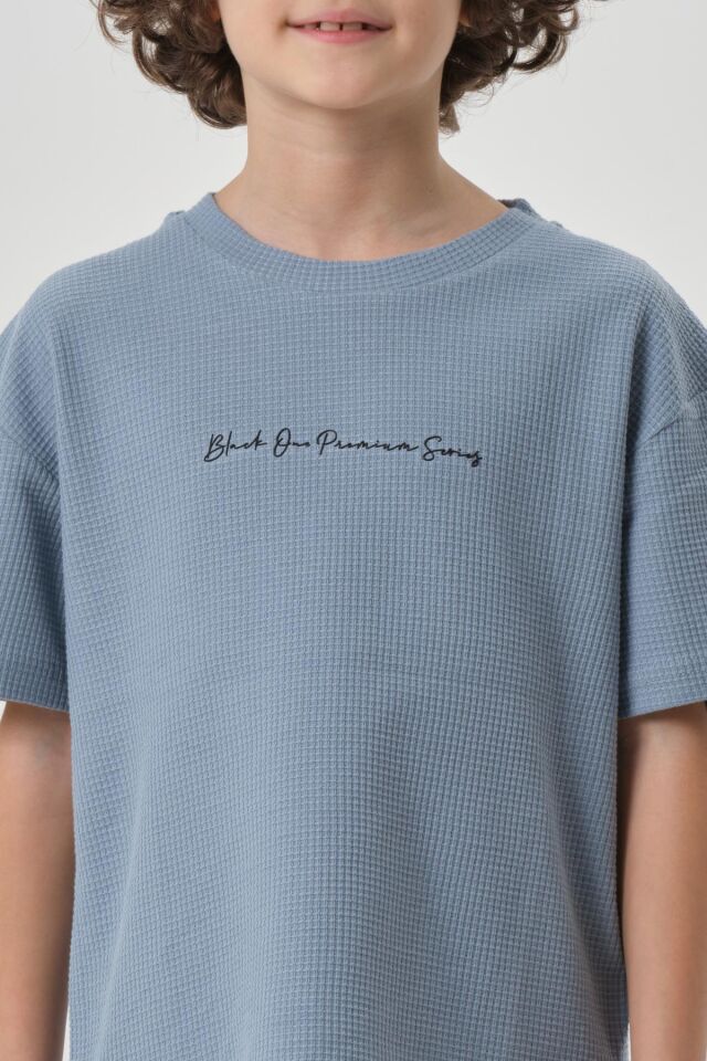 Erkek Çocuk Waffle Kumaş Yazlık T-Shırt 2-3 Yaş  - PRADA MAVİ