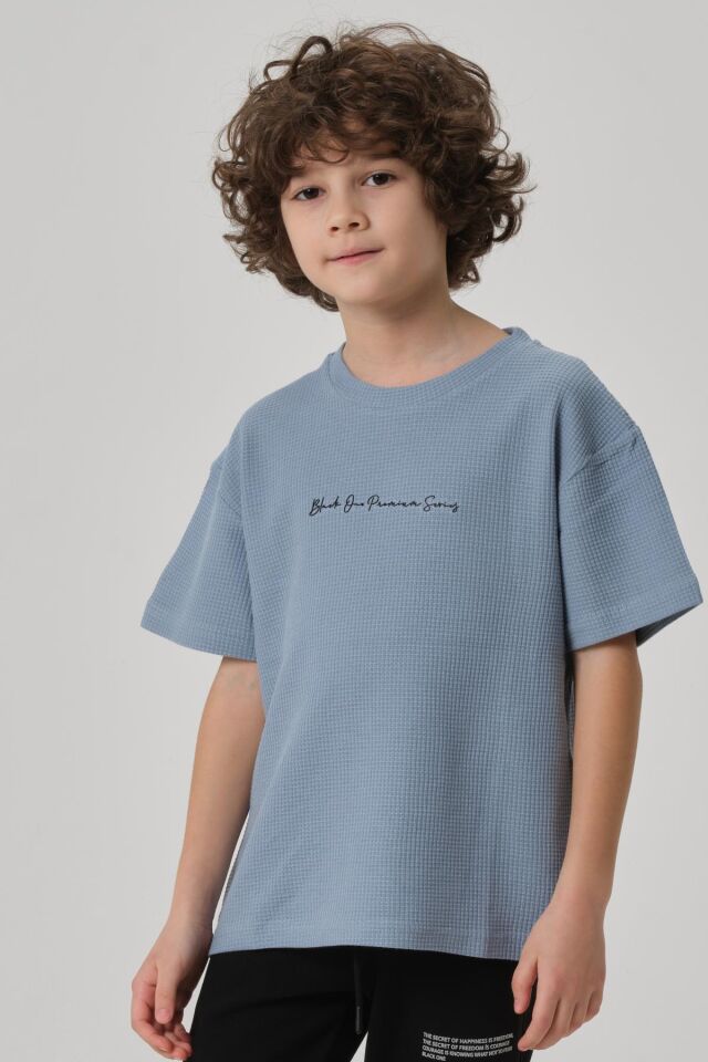 Erkek Çocuk Waffle Kumaş Yazlık T-Shırt 2-3 Yaş  - PRADA MAVİ