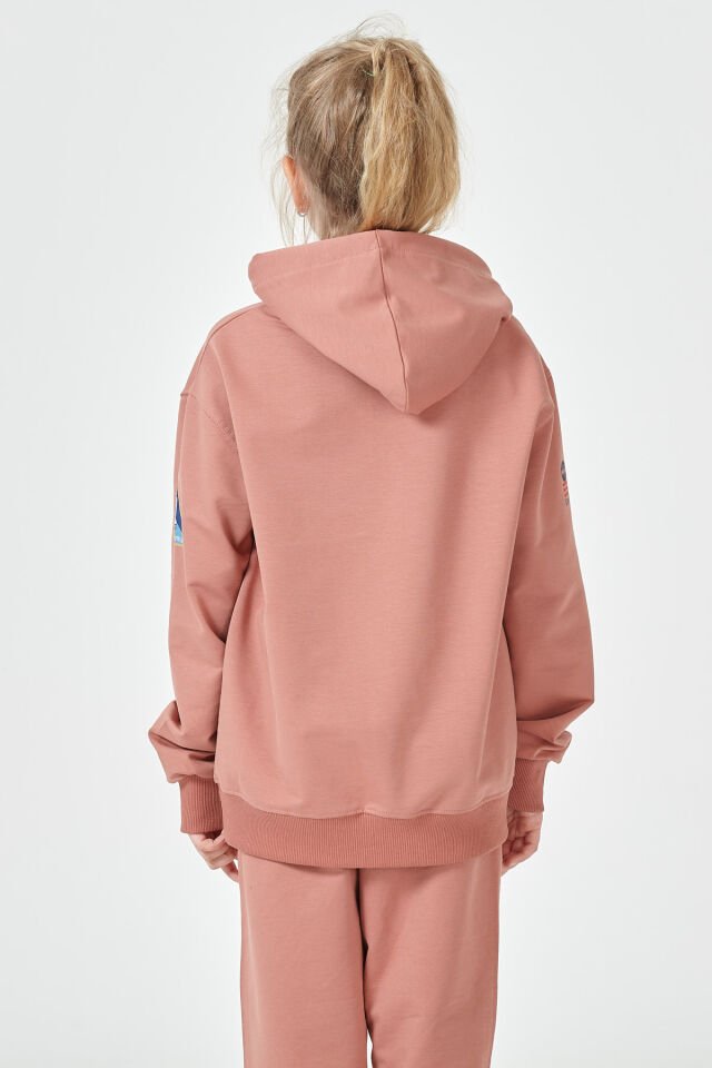 Kız Çocuk Şardonsuz 2 İplik Baskılı Kapüşonlu Spor Eşofman Takımı – Normal Kalıp 14-15 Yaş - GÜL KURUSU