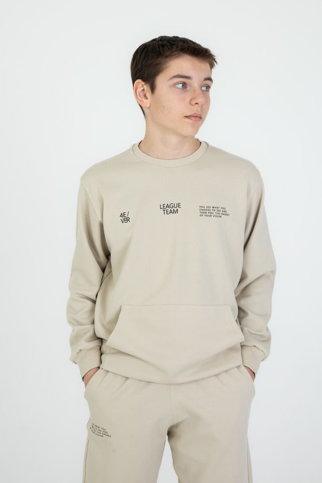 Bisiklet Yaka Basic Alt Üst Eşofman Takım BEJ - 10-11 Yaş