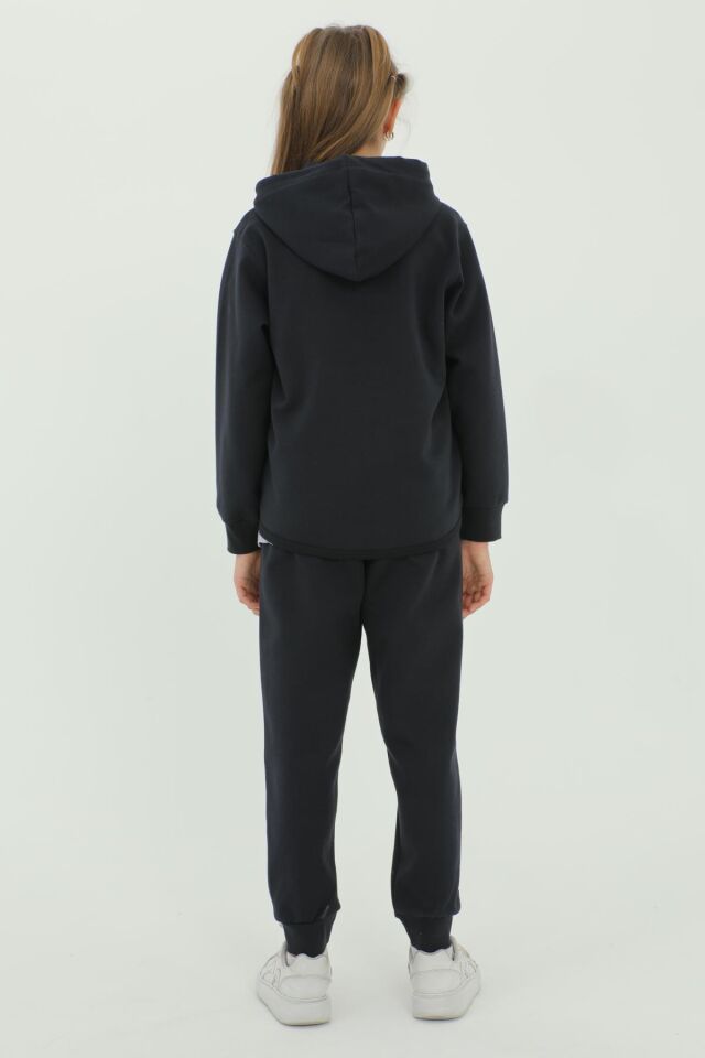 Kız Çocuk Üçlü Takım Baskı Detaylı Eşofman Takımı LACİVERT