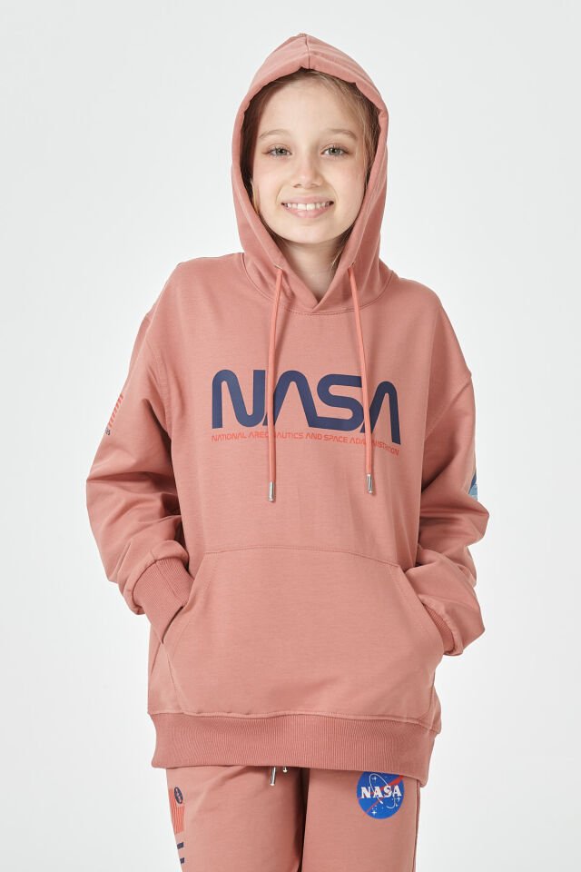 Kız Çocuk Şardonsuz 2 İplik Baskılı Kapüşonlu Spor Eşofman Takımı – Normal Kalıp 11-12 Yaş - GÜL KURUSU