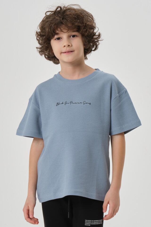 Erkek Çocuk Waffle Kumaş Yazlık T-Shırt 6-7 Yaş - PRADA MAVİ