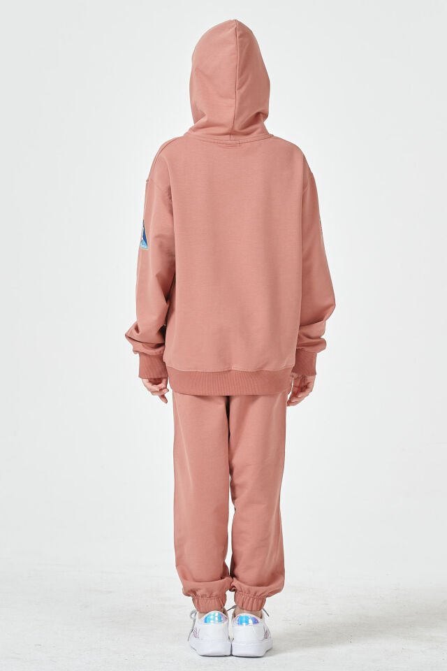 Kız Çocuk Şardonsuz 2 İplik Baskılı Kapüşonlu Spor Eşofman Takımı – Normal Kalıp 10-11 Yaş - GÜL KURUSU