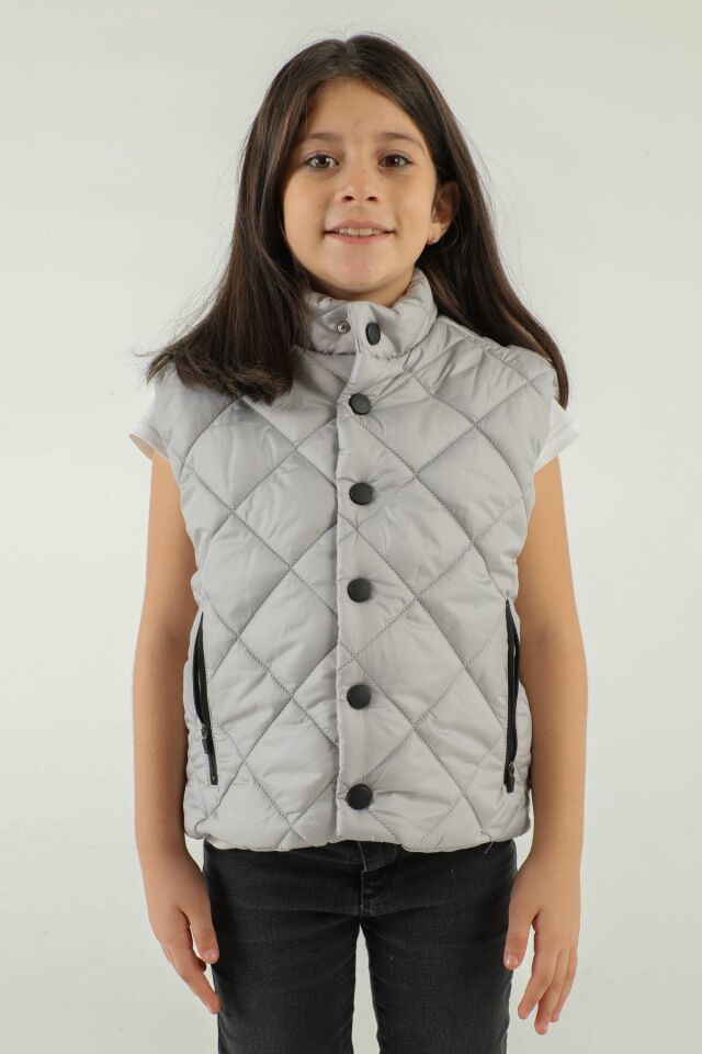 Dik Yaka Baklava Desen Detaylı Yelek