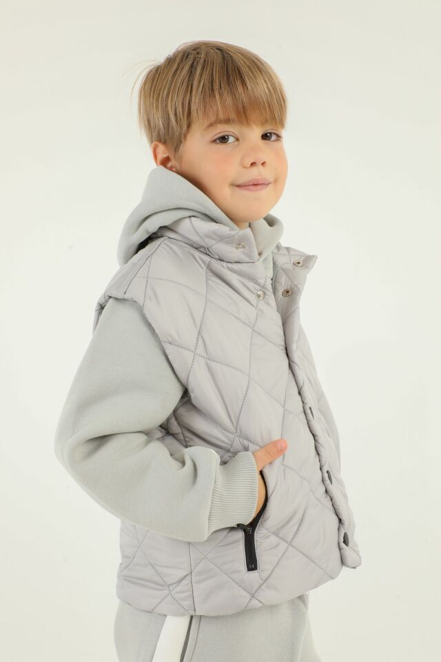 Dik Yaka Baklava Desen Detaylı Yelek