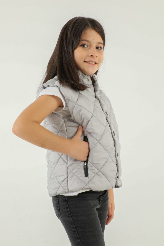 Dik Yaka Baklava Desen Detaylı Yelek