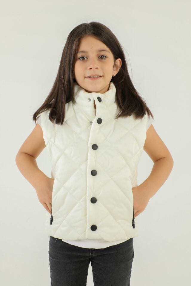 Dik Yaka Baklava Desen Detaylı Yelek