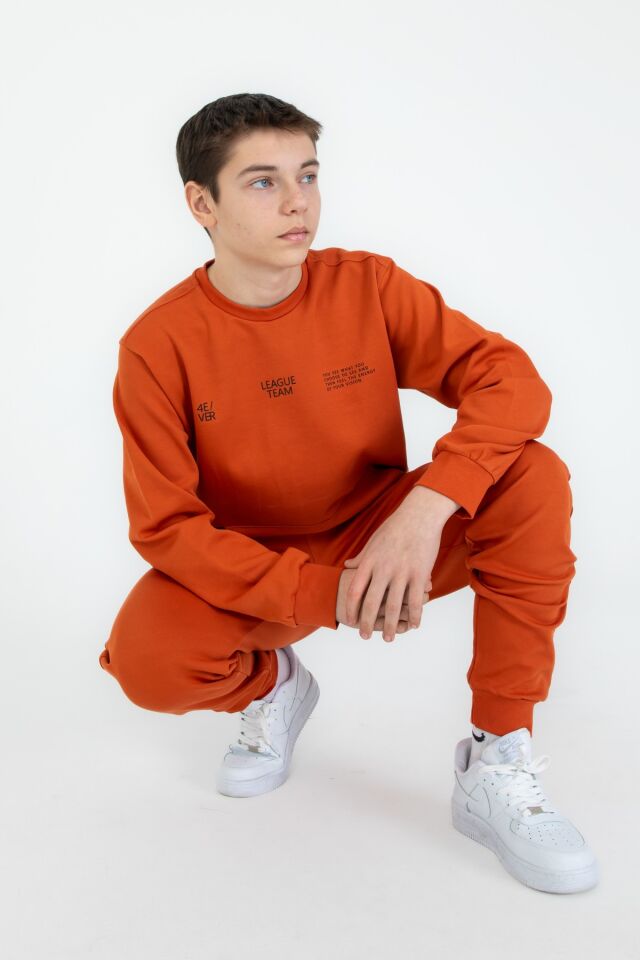 Bisiklet Yaka Basic Alt Üst Eşofman Takım KİREMİT - 9-10 Yaş