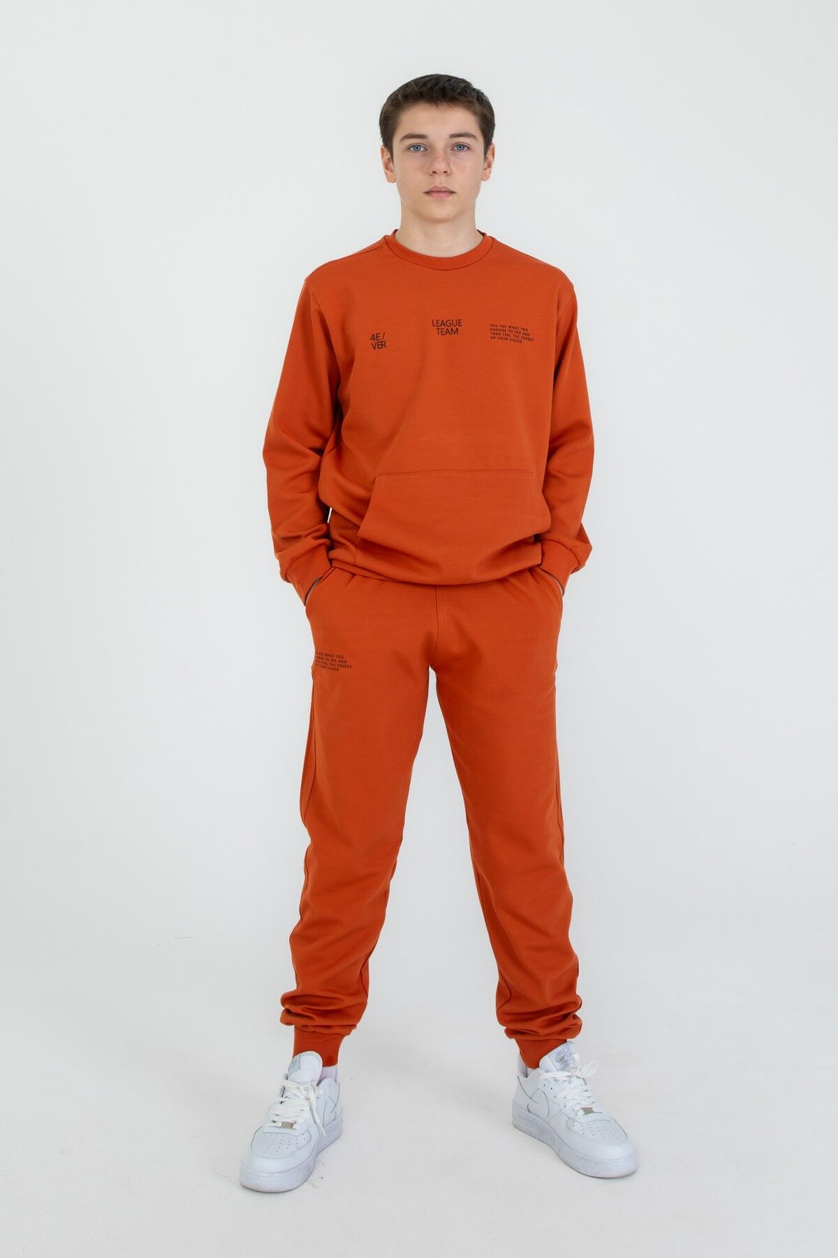 Bisiklet Yaka Basic Alt Üst Eşofman Takım KİREMİT - 10-11 Yaş