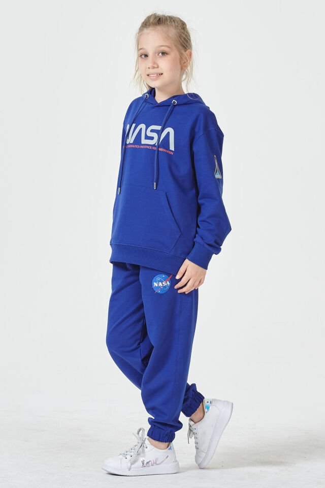 Kız Çocuk Şardonsuz 2 İplik Baskılı Kapüşonlu Spor Eşofman Takımı – Normal Kalıp 11-12 Yaş - SAKS