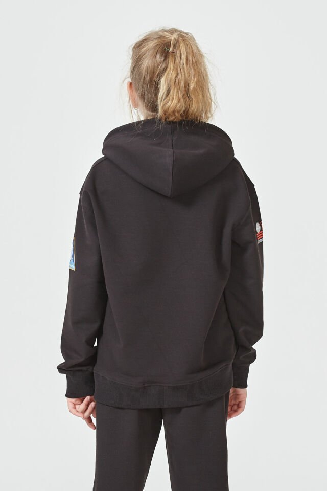 Kız Çocuk Şardonsuz 2 İplik Baskılı Kapüşonlu Spor Eşofman Takımı – Normal Kalıp 12-13 Yaş - SİYAH