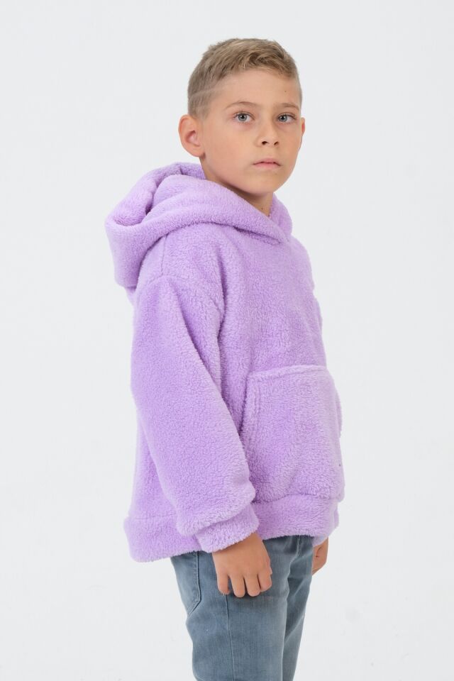Erkek/Kız Çocuk Peluş Kapüşonlu Üst LİLA - 6-7 Yaş