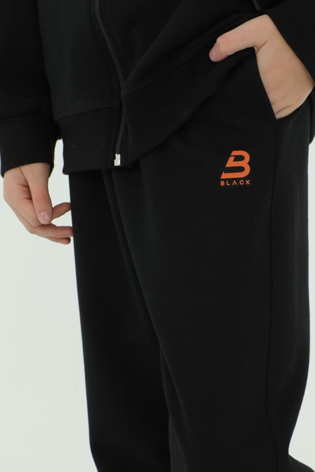 Erkek Çocuk Kapüşonlu Fermuar Baskı Detaylı Çift Cepli Eşofman Takımı