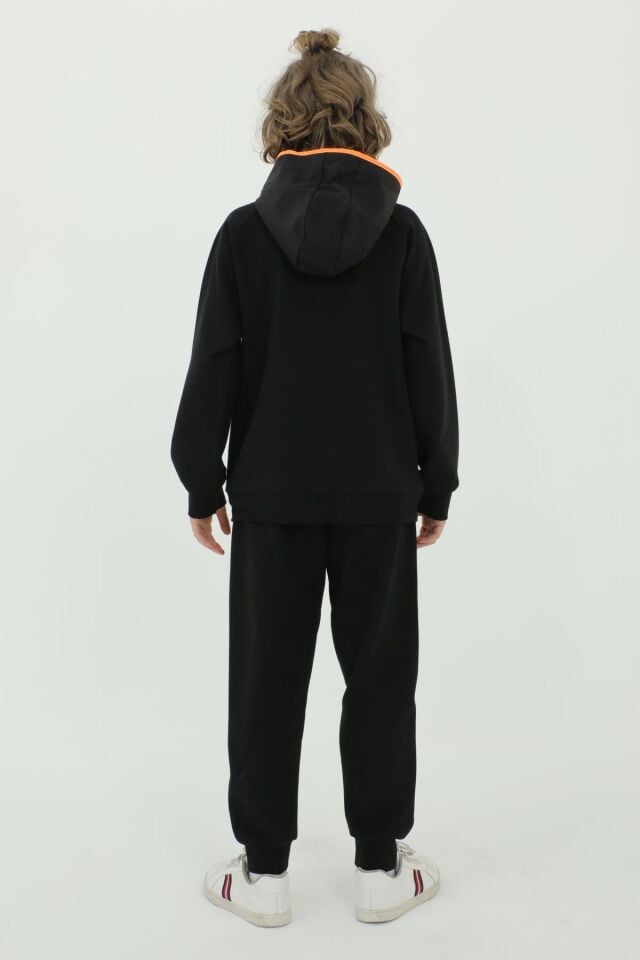 Erkek Çocuk Kapüşonlu Fermuar Baskı Detaylı Çift Cepli Eşofman Takımı