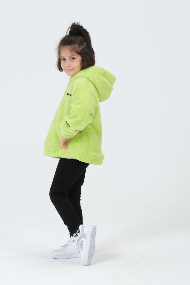 Erkek/Kız Çocuk Peluş Kapüşonlu Üst FISTIK YEŞİL - 2-3 Yaş