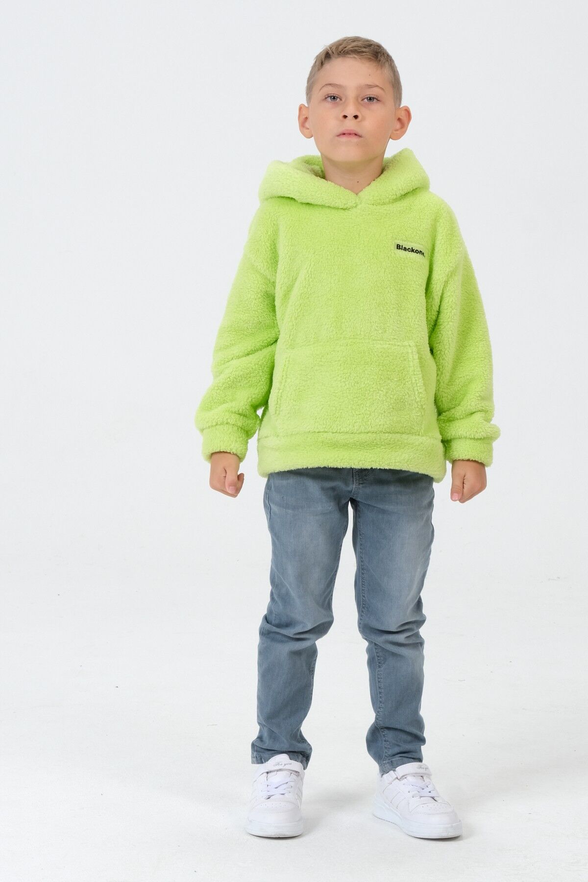 Erkek/Kız Çocuk Peluş Kapüşonlu Üst FISTIK YEŞİL - 3-4 Yaş