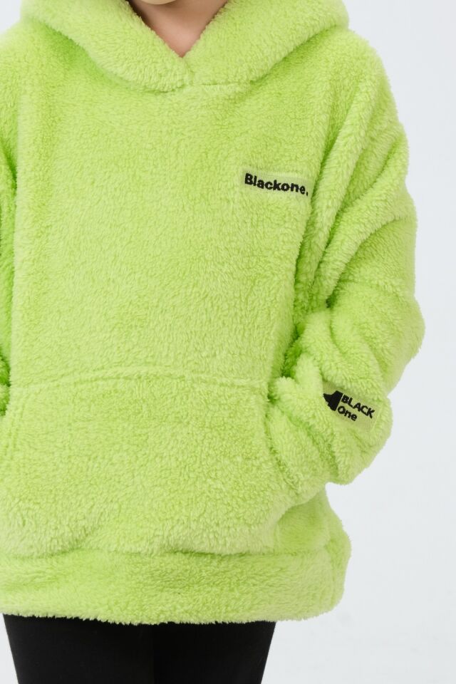 Erkek/Kız Çocuk Peluş Kapüşonlu Üst FISTIK YEŞİL - 3-4 Yaş
