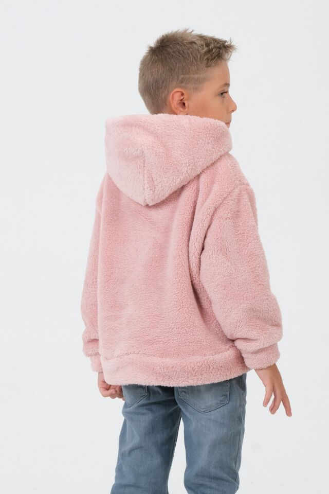 Erkek/Kız Çocuk Peluş Kapüşonlu Üst PEMBE - 6-7 Yaş
