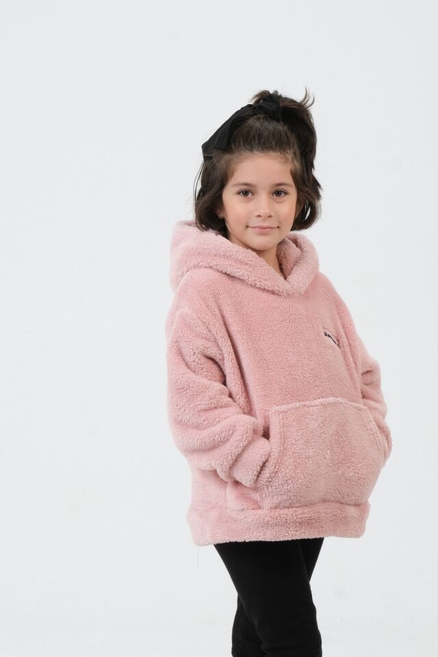 Erkek/Kız Çocuk Peluş Kapüşonlu Üst PEMBE - 6-7 Yaş