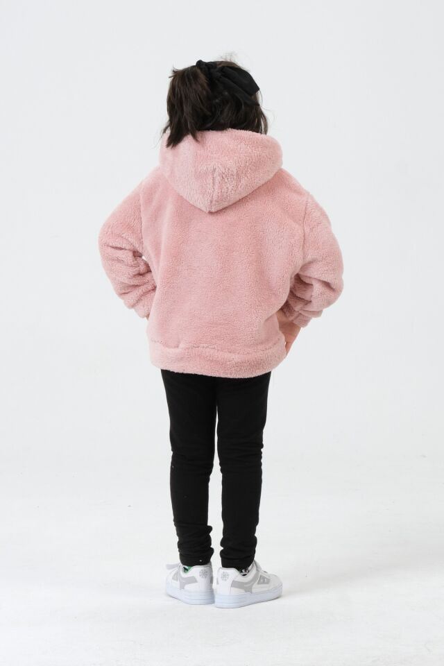 Erkek/Kız Çocuk Peluş Kapüşonlu Üst PEMBE - 6-7 Yaş