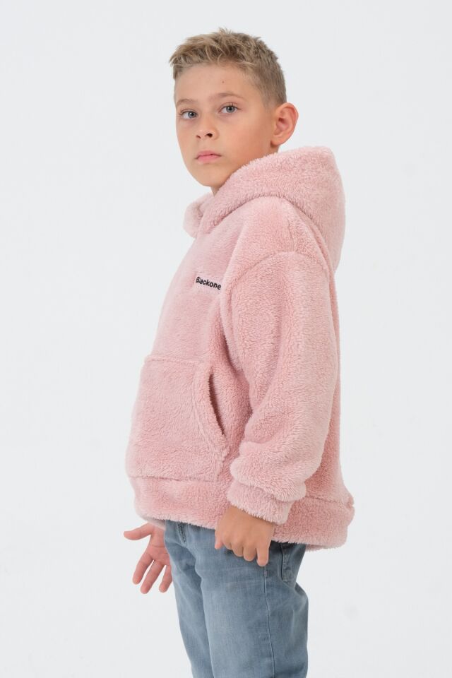 Erkek/Kız Çocuk Peluş Kapüşonlu Üst PEMBE - 6-7 Yaş