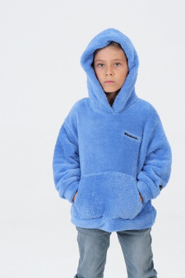 Erkek/Kız Çocuk Peluş Kapüşonlu Üst MAVİ - 7-8 Yaş