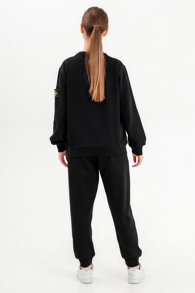 Black One Kız Çocuk Baskılı Bisiklet Yaka Eşofman Takımı – Rahat Kalıp