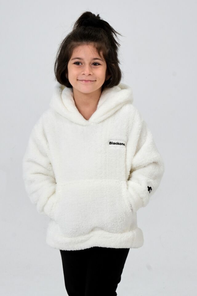 Erkek/Kız Çocuk Peluş Kapüşonlu Üst EKRU - 6-7 Yaş