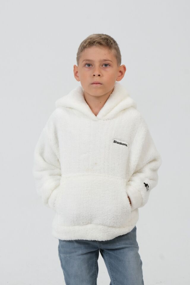 Erkek/Kız Çocuk Peluş Kapüşonlu Üst EKRU - 7-8 Yaş