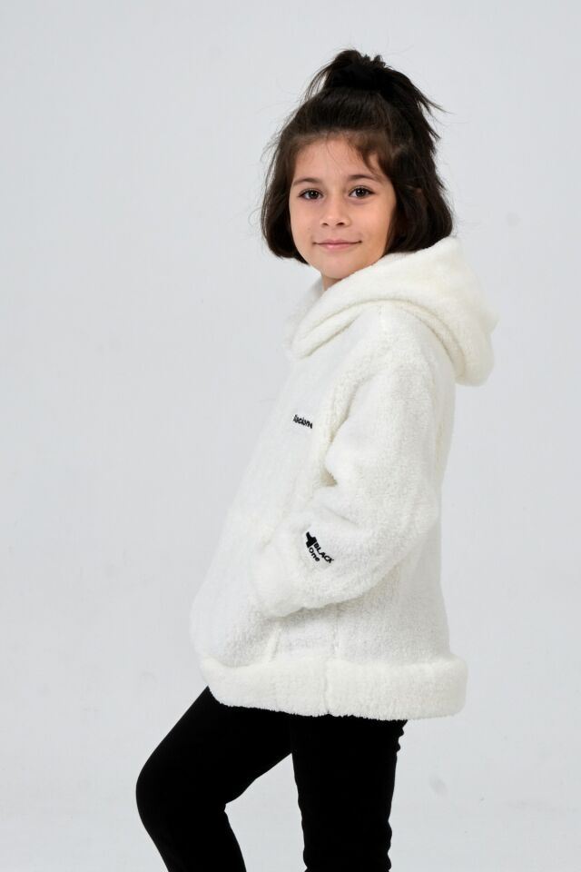 Erkek/Kız Çocuk Peluş Kapüşonlu Üst EKRU - 7-8 Yaş
