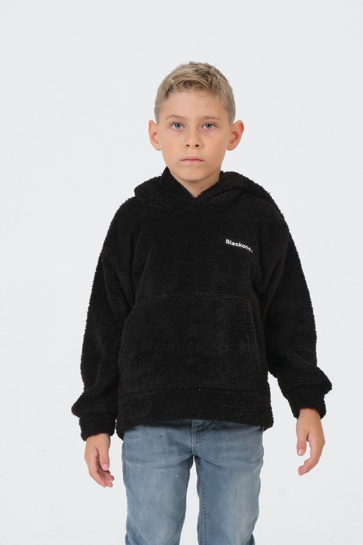Erkek/Kız Çocuk Peluş Kapüşonlu Üst SİYAH - 4-5 Yaş