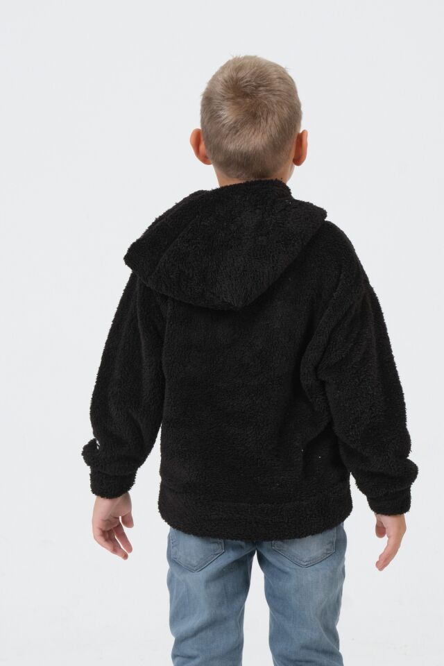Erkek/Kız Çocuk Peluş Kapüşonlu Üst SİYAH - 4-5 Yaş