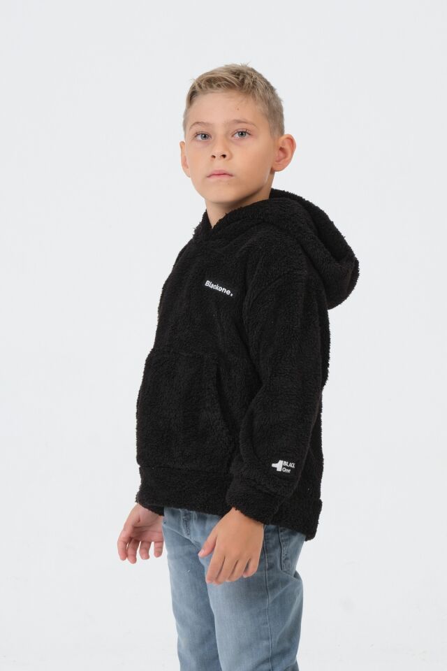 Erkek/Kız Çocuk Peluş Kapüşonlu Üst SİYAH - 6-7 Yaş