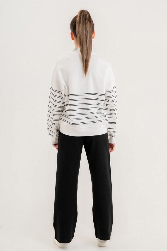 Kız Çocuk Dik Yaka Baskı Detaylı Çizgili Alt Üst Takım