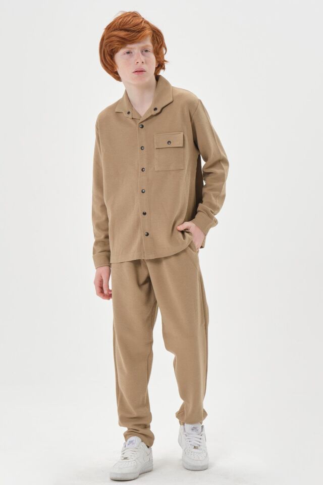 Black One Çocuk Jakarlı Kibrit Desen Düğme Detaylı Alt-Üst Takım – Rahat Kalıp