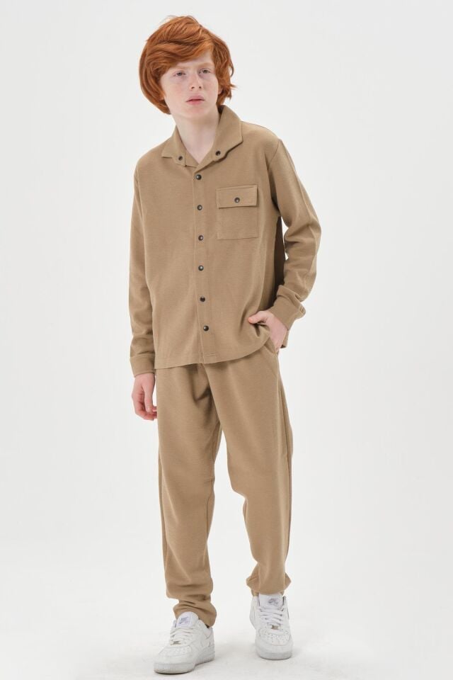 Black One Çocuk Jakarlı Kibrit Desen Düğme Detaylı Alt-Üst Takım – Rahat Kalıp