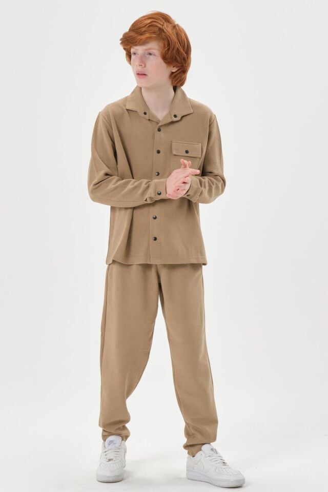 Black One Çocuk Jakarlı Kibrit Desen Düğme Detaylı Alt-Üst Takım – Rahat Kalıp