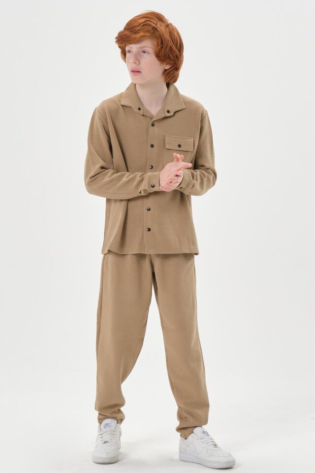 Black One Çocuk Jakarlı Kibrit Desen Düğme Detaylı Alt-Üst Takım – Rahat Kalıp