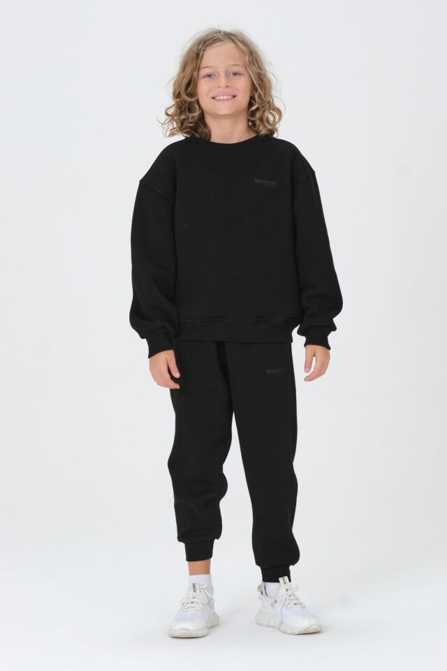 Bisiklet Yaka Baskı Detaylı Şardonlu Erkek Çocuk Eşofman Takımı