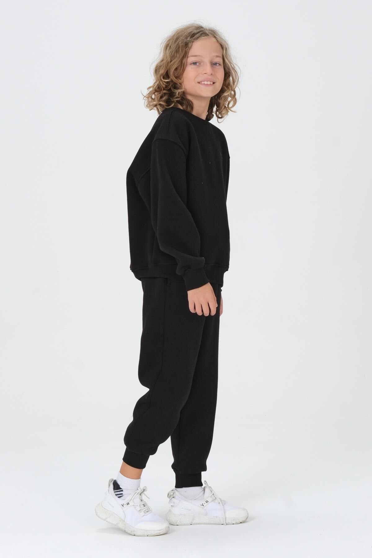 Bisiklet Yaka Baskı Detaylı Şardonlu Erkek Çocuk Eşofman Takımı